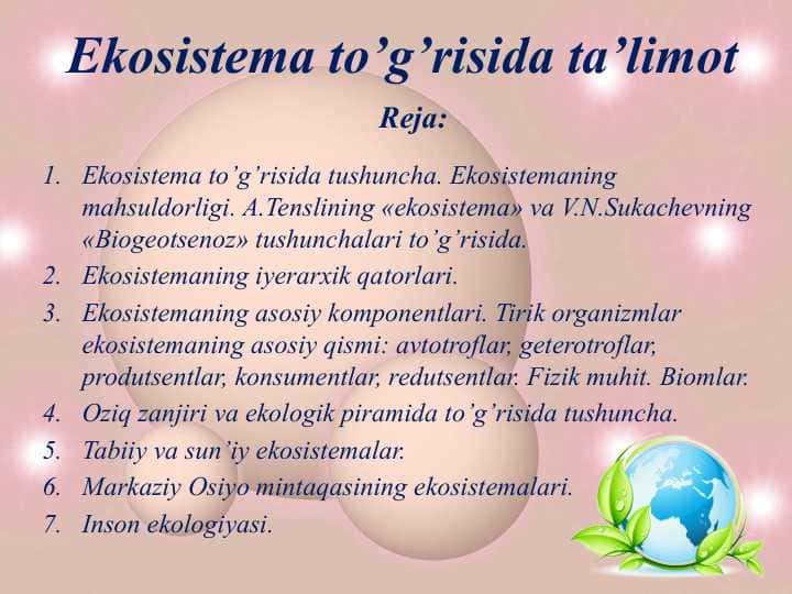 Ekosistema to’g’risida ta’limot