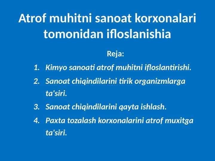 Atrof muhitni sanoat korxonalari tomonidan ifloslanishia