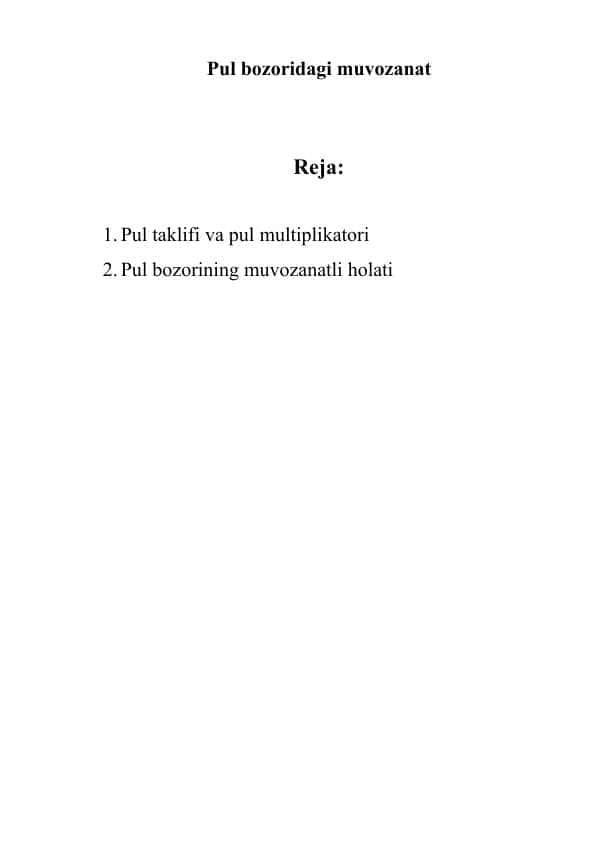 Pul bozoridagi muvozanat
