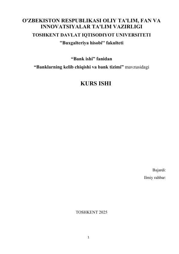 Banklarning kelib chiqishi va bank tizimi