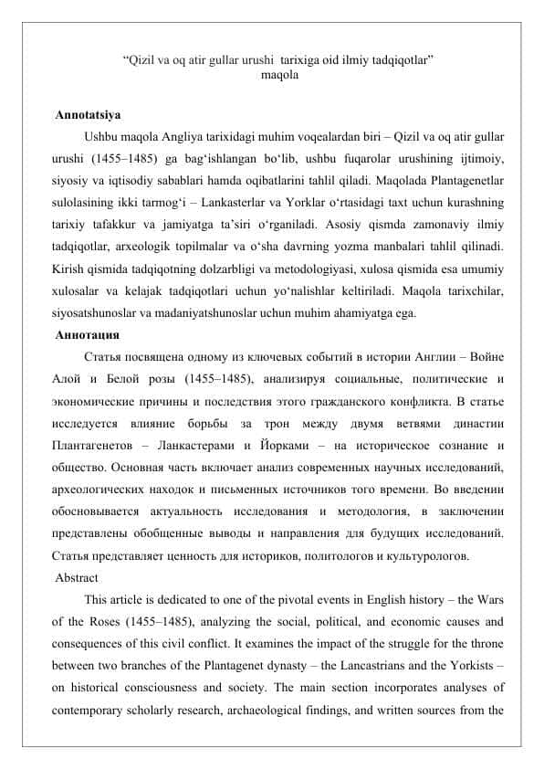 “Qizil va oq atir gullar urushi tarixiga oid ilmiy tadqiqotlar” 25