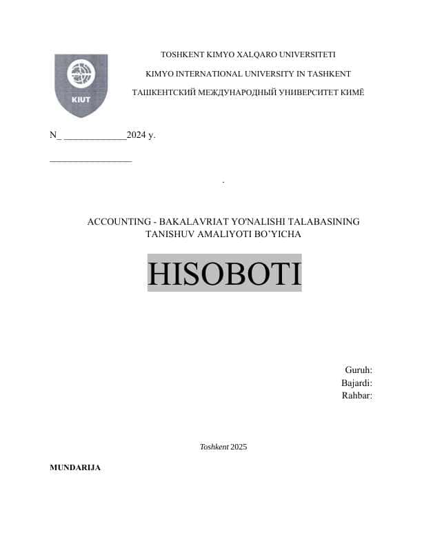 Yengil sanoat mahsulotlari ishlab chiqarish va savdosi"ThermoGoods" MCHJ misolida. AMALIYOT HISOBOTI