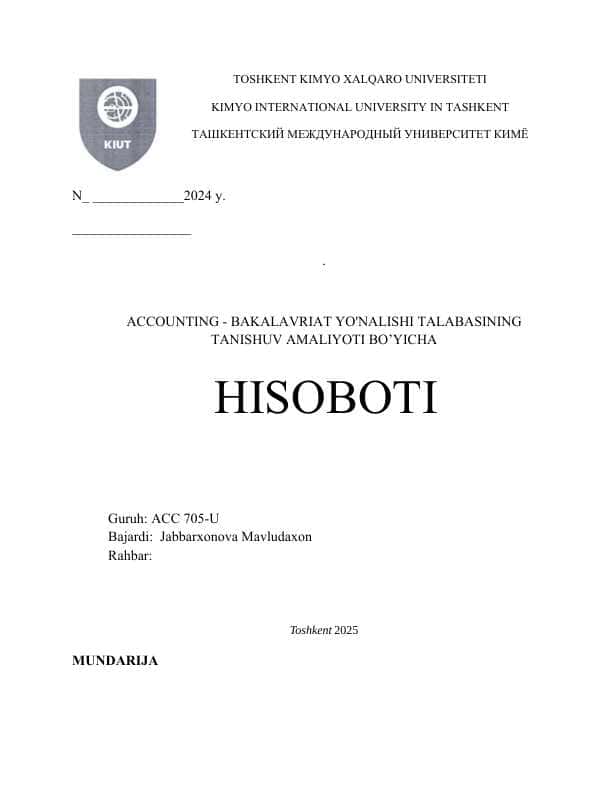 Qurilish va umumiy xizmat ko‘rsatish. "AKKURGʻON LEADERS GROUP" MChJ. AMALIYOT HISOBOTI