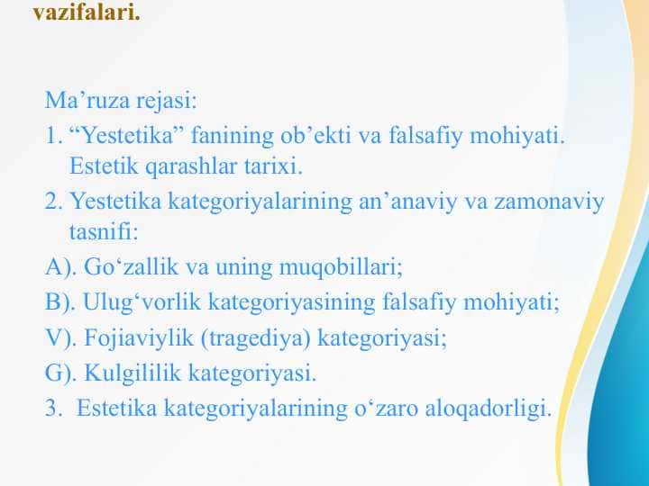 Estetikaning predmeti, maqsadi va vazifalari
