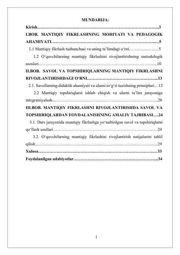 O'QUVCHILARNI MANTIQIY FIKRLASHGA O'RGATISHDA SAVOL VA TOPSHIRIQLARNING ROLI
