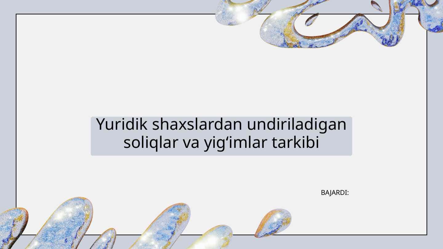 Yuridik shaxslardan undiriladigan soliqlar va yig‘imlar tarkibi