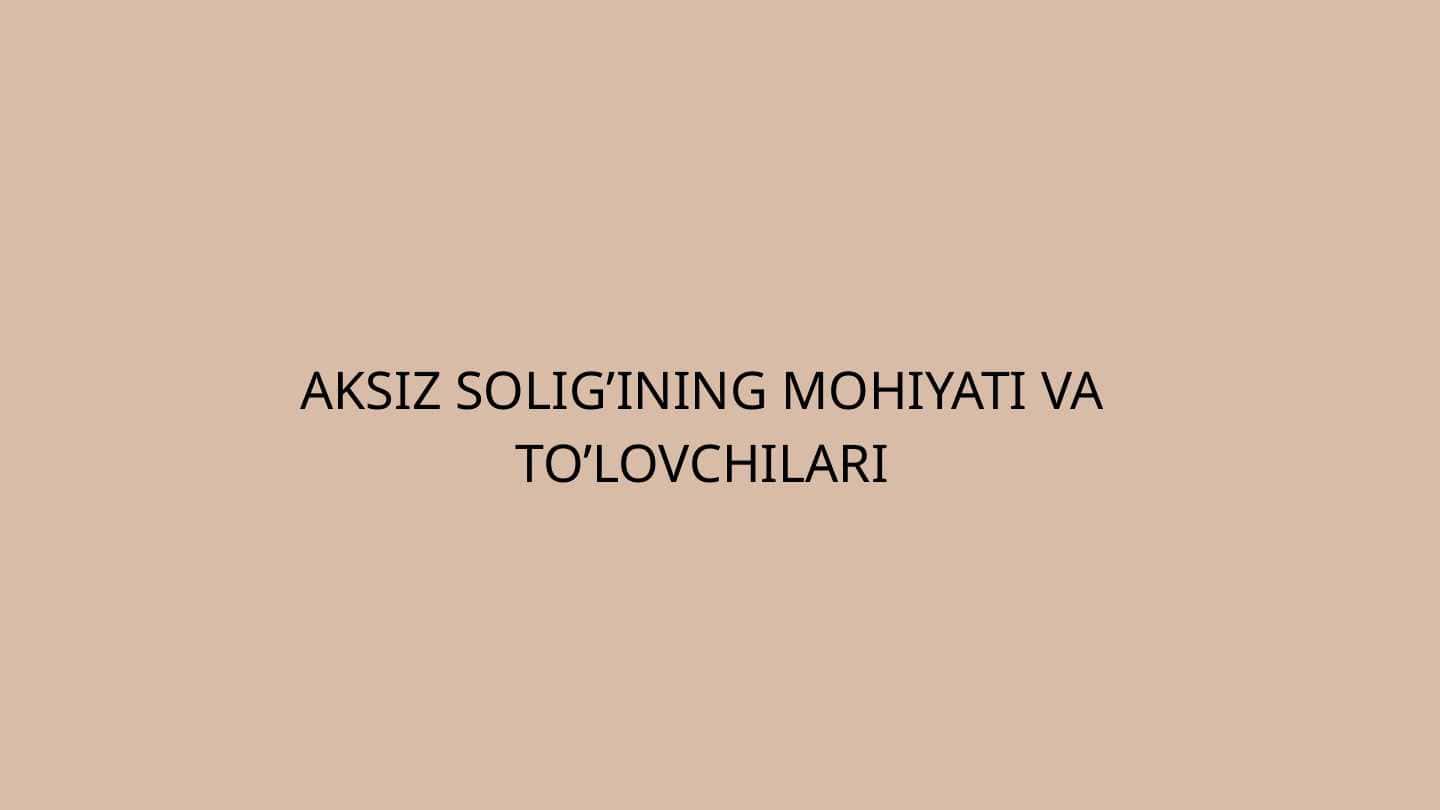 AKSIZ SOLIG’INING MOHIYATI VA TO’LOVCHILARI