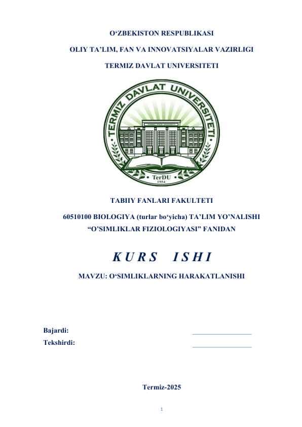 O‘SIMLIKLARNING HARAKATLANISHI KURS ISHI