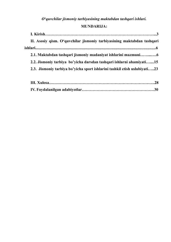 Oʻquvchilar jismoniy tarbiyasining maktabdan tashqari ishlari.