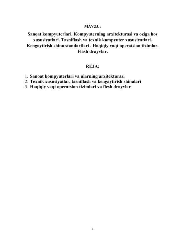 KOMPYUTERLAR. Sanoat kompyuterlari