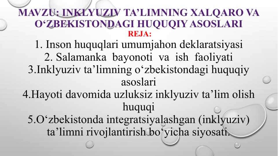 Inklyuziv ta'limning huquqiy asoslari