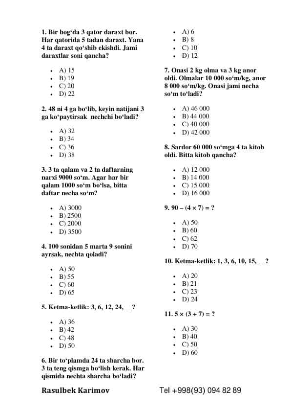 Boshlang'ich matematika