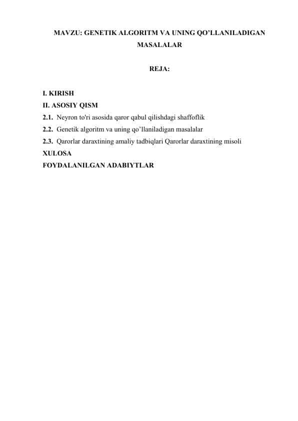 GENETIK ALGORITM VA UNING QO’LLANILADIGAN MASALALAR.docx