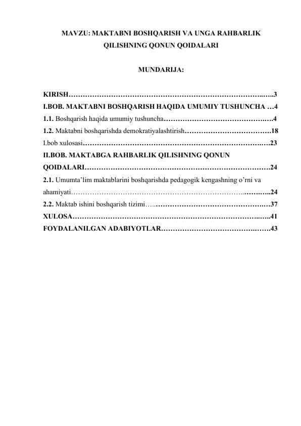 MAKTABNI BOSHQARISH VA UNGA RAHBARLIK QILISHNING QONUN QOIDALARI.docx