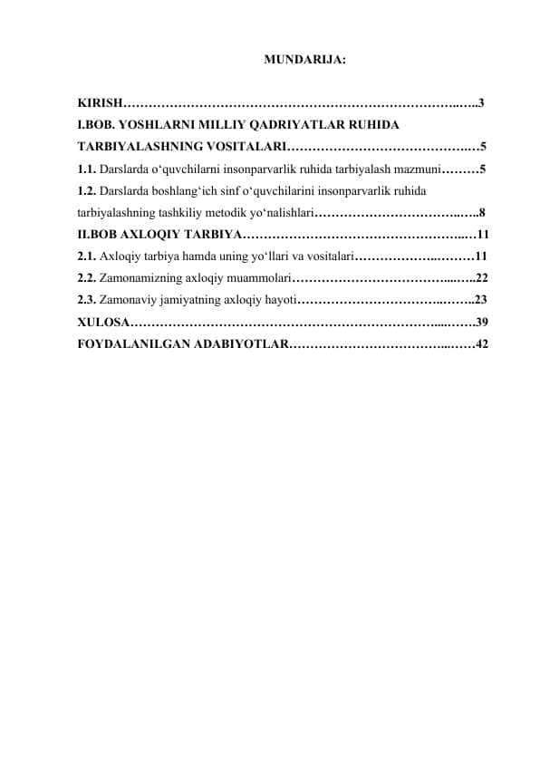 MANAVIY AXLOQIY TARBIYANI AMALGA OSHIRISHDA MILLIY QADRIYATLARLARNING O'RNI