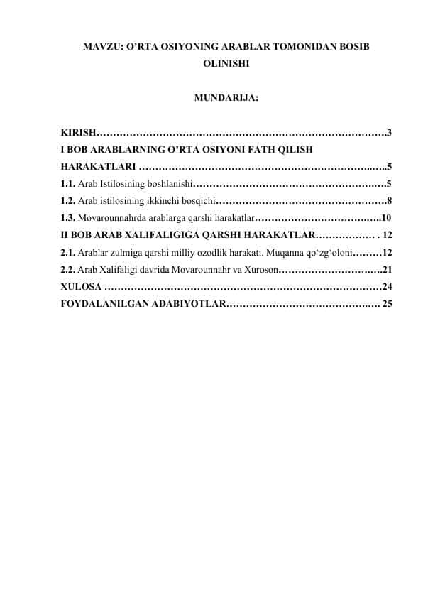 O’RTA OSIYONING ARABLAR TOMONIDAN BOSIB OLINISHI.docx