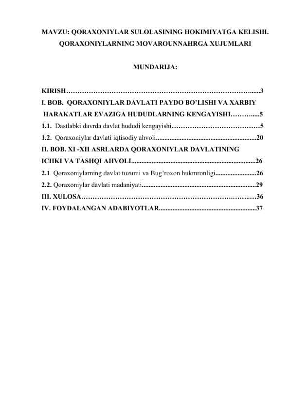 QORAXONIYLAR SULOLASINING HOKIMIYATGA KELISHI. QORAXONIYLARNING MOVAROUNNAHRGA XUJUMLARI.docx