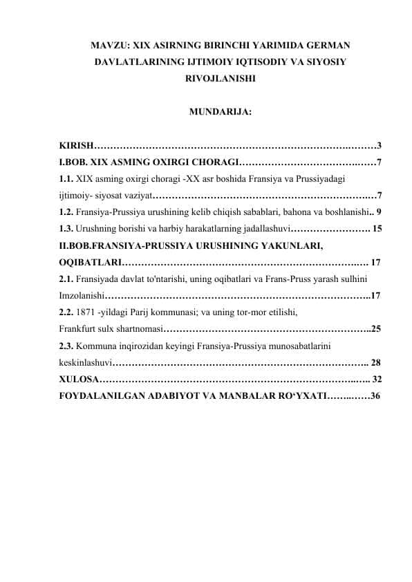 XIX ASIRNING BIRINCHI YARIMIDA GERMAN DAVLATLARINING IJTIMOIY IQTISODIY VA SIYOSIY RIVOJLANISHI .docx