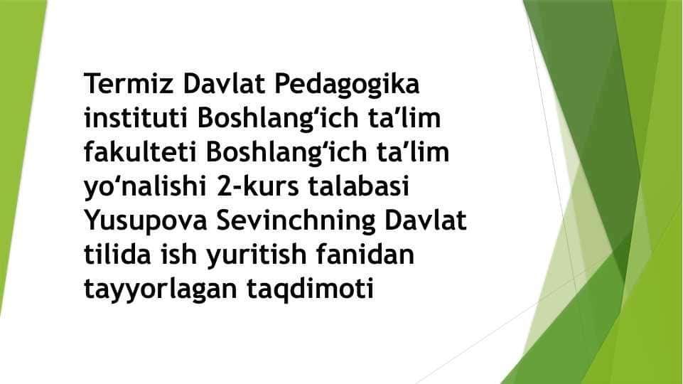 Davlat tilida ish yuritish haqida taqdimot