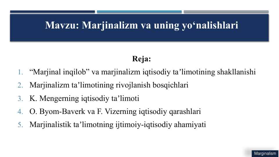Marjinalizm va uning yo‘nalishlari
