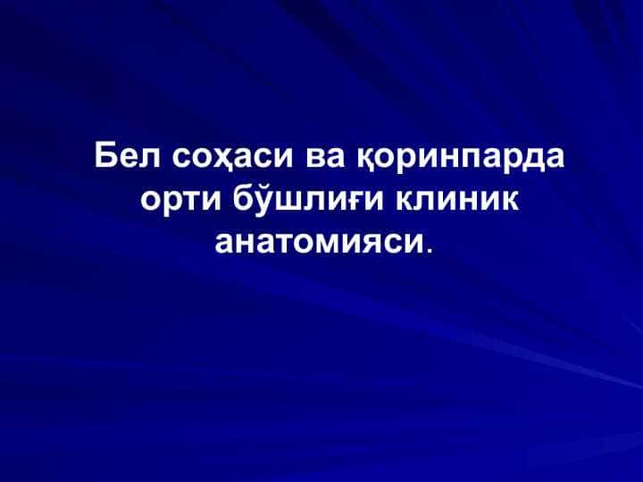 Бел соҳаси ва қоринпарда орти бўшлиғи клиник анатомияси