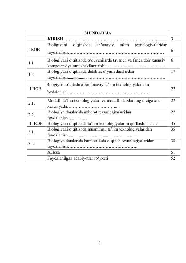 BIOLOGIYANI O`QITISHDA ZAMONAVIY TA`LIM TEXNOLOGIYALARINI QO‘LLASH