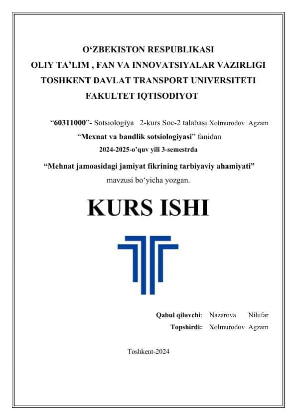 Mehnat jamoasidagi jamiyat fikrining tarbiyaviy ahamiyati