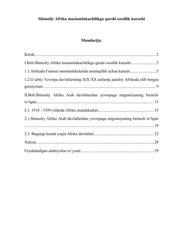 Shimoliy Afrika mustamlakachilikga qarshi ozodlik kurashi