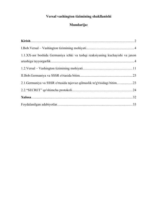 Versal vashington tizimining shakllanishi