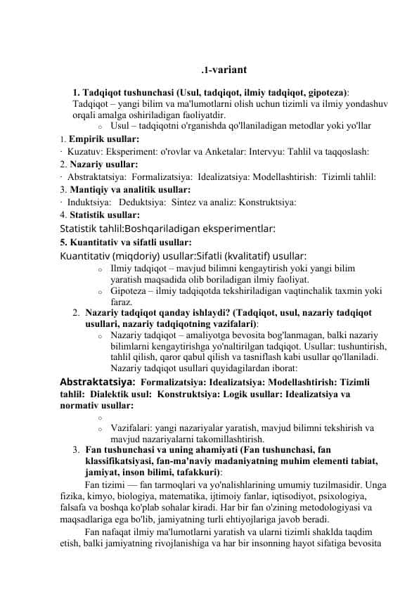 tadqiqot usullari