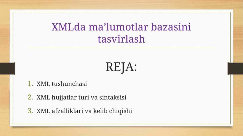 XMLda ma’lumotlar bazasini tasvirlash