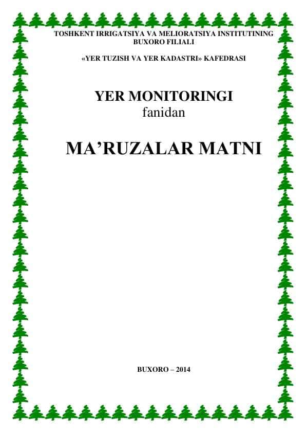 YER MONITORINGI fanidan MA’RUZALAR MATNI