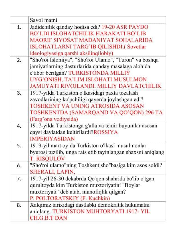 Tarixdan testlar