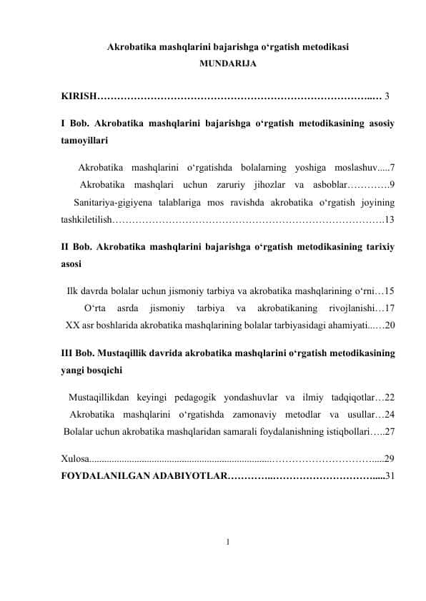 Akrobatika mashqlarini bajarishga o‘rgatish metodikasi