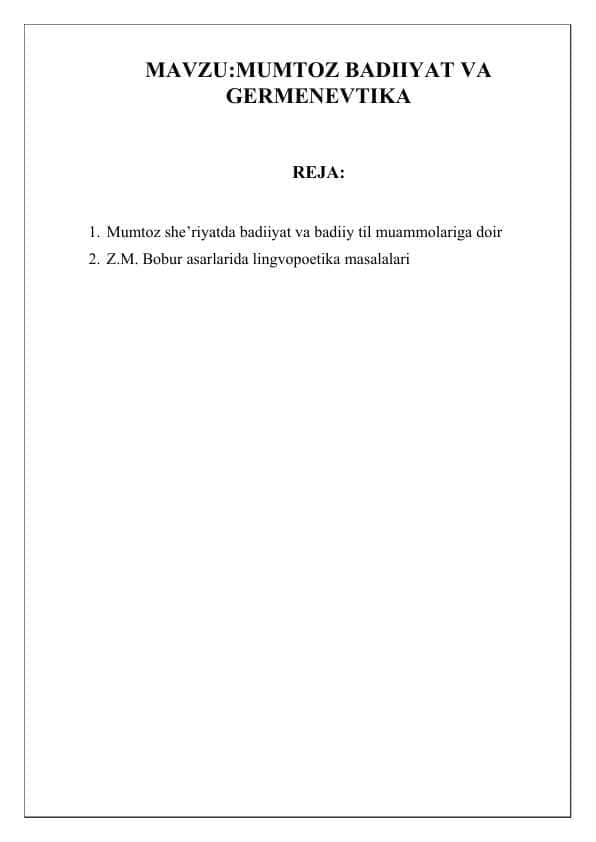 MUMTOZ BADIIYAT VA GERMENEVTIKA