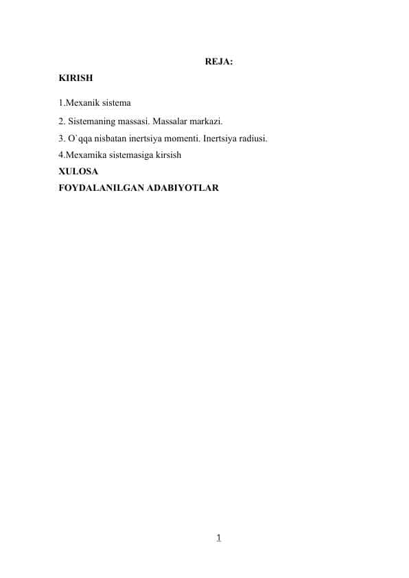 Mexanik sistema dinamikasiga kirish