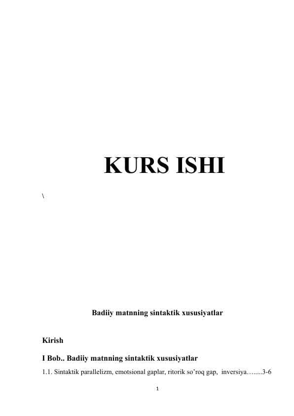 Kurs ishi Badiiy matnning sintaktik xususiyatlari