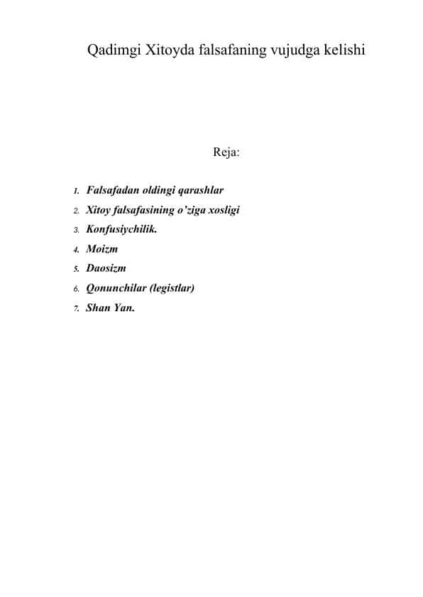 Qadimgi Xitoyda falsafaning vujudga kelishi