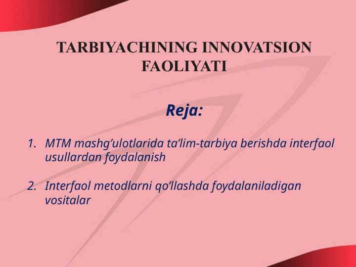 TARBIYACHINING INNOVATSION FAOLIYATI