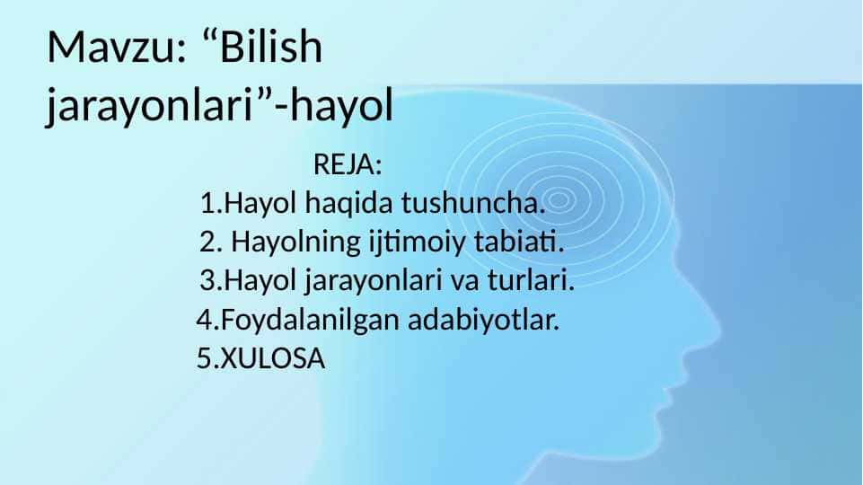 MUHANDISLIK PSIXOLOGIYASI FANIDAN “Bilish jaryonlari”-Hayol mavzusidagi Taqdimoti