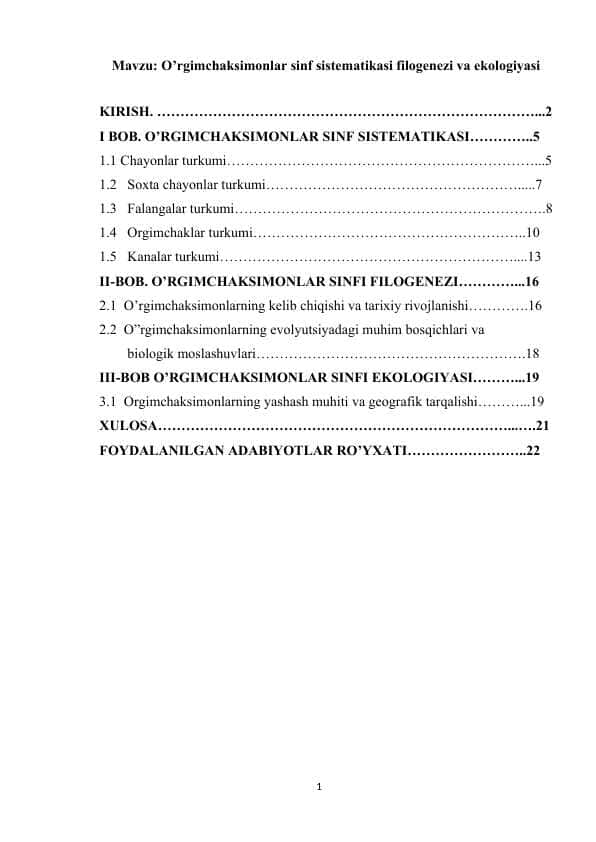 O’rgimchaksimonlar sinf sistematikasi filogenezi va ekologiyasi
