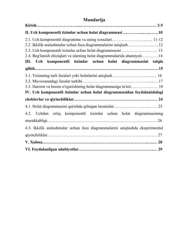Uch komponentli tizimlar uchun holat diagrammasi kurs ishi
