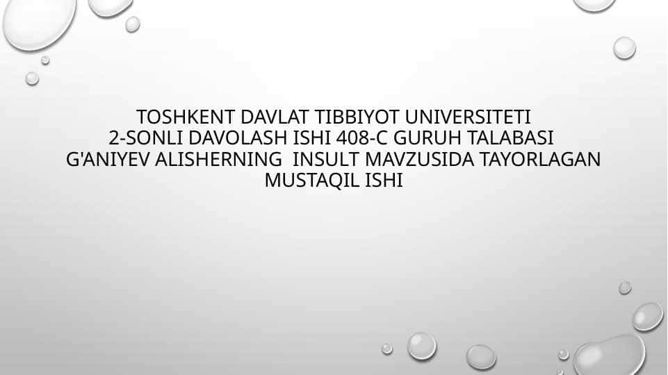 Insult etiologiyasi, tasnifi va insultlarda birinchi yordam algoritmi