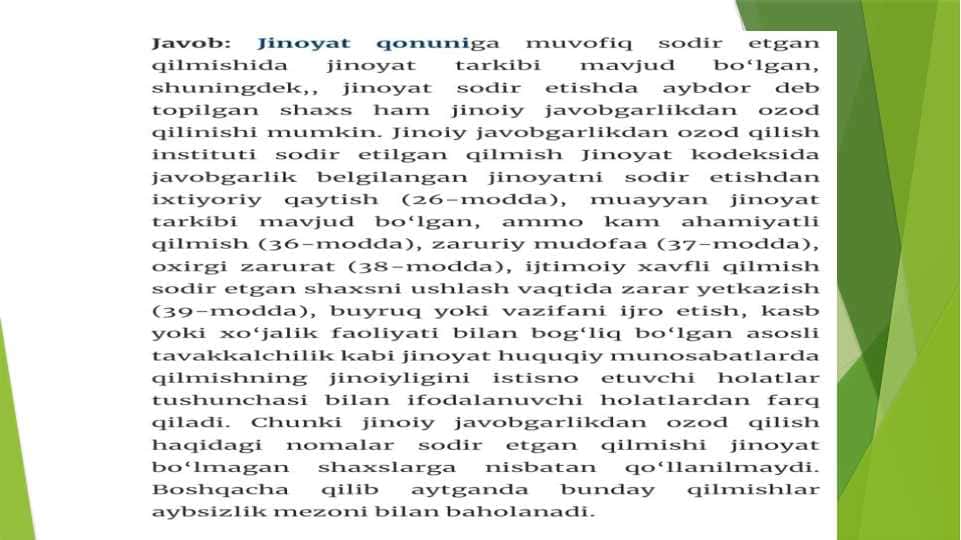 Jinoyat huquqi fanidan tayyorlagan taqdimoti