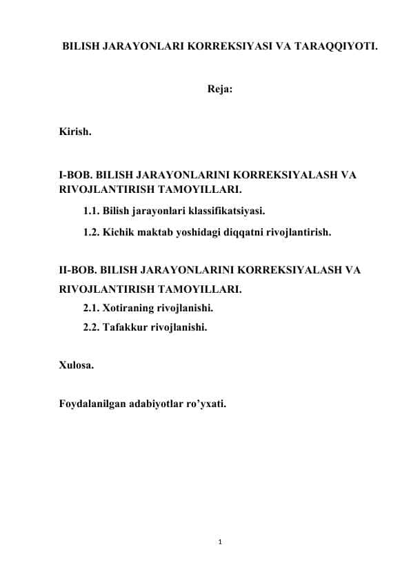 BILISH JARAYONLARI KORREKSIYASI VA TARAQQIYOTI