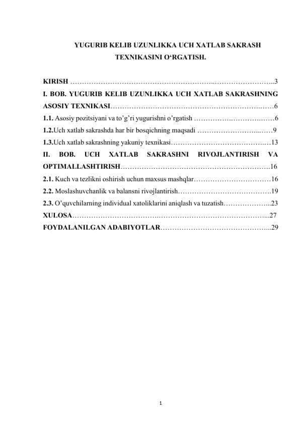 YUGURIB KELIB UZUNLIKKA UCH XATLAB SAKRASH TEXNIKASINI O‘RGATISH.