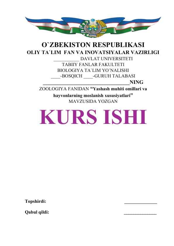 YASHASH MUHITI OMILLARI VA HAYVONLARNING MOSLANISH XUSUSIYATLARI