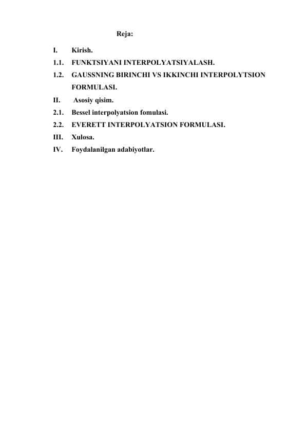 EVERETT INTERPOLYATSION FORMULASI KURS ISHI