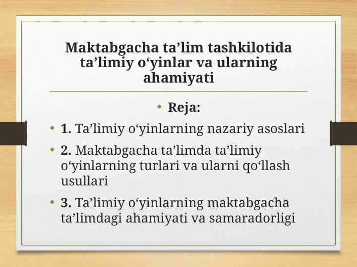 Maktabgacha taʼlim tashkilotida taʼlimiy oʻyinlar va ularning ahamiyati