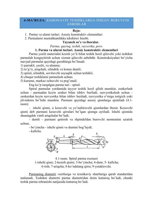 Zamonaviy teshiklarga ishlov beruvchi asboblar